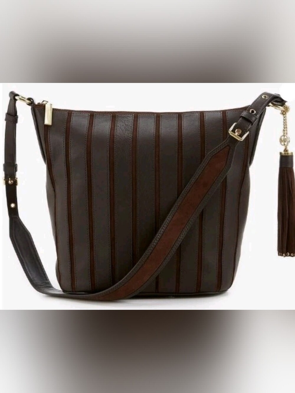 MICHAEL Michael Kors Brooklyn Applique Large Vertical Stripe Leather Bag, Brown
